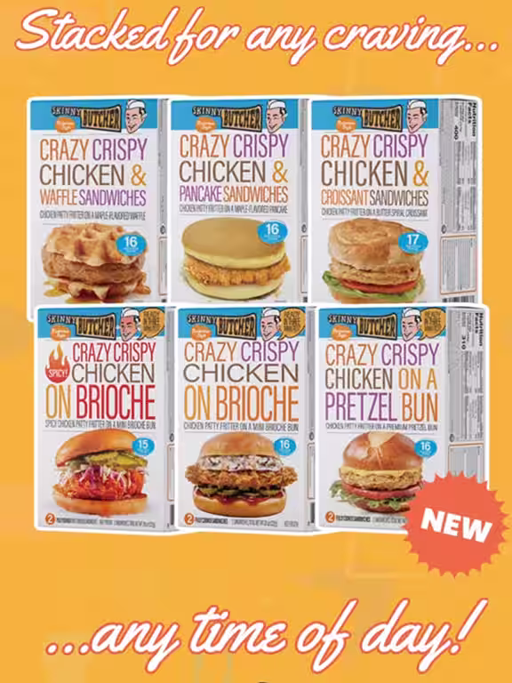 Any time, any craving... The Butcher’s got you covered with a CRAZY crispy lineup of sandwiches that are stacked to satisfy! 🔥⏰🤤 Check out the full lineup of Skinny Butcher’s NEW Crazy Crispy Sandwiches, including our newest additions: 🥨 Chicken on Pretzel Bun 🐓 Chicken on Brioche Bun 🌶️ Spicy! Chicken on Brioche Bun