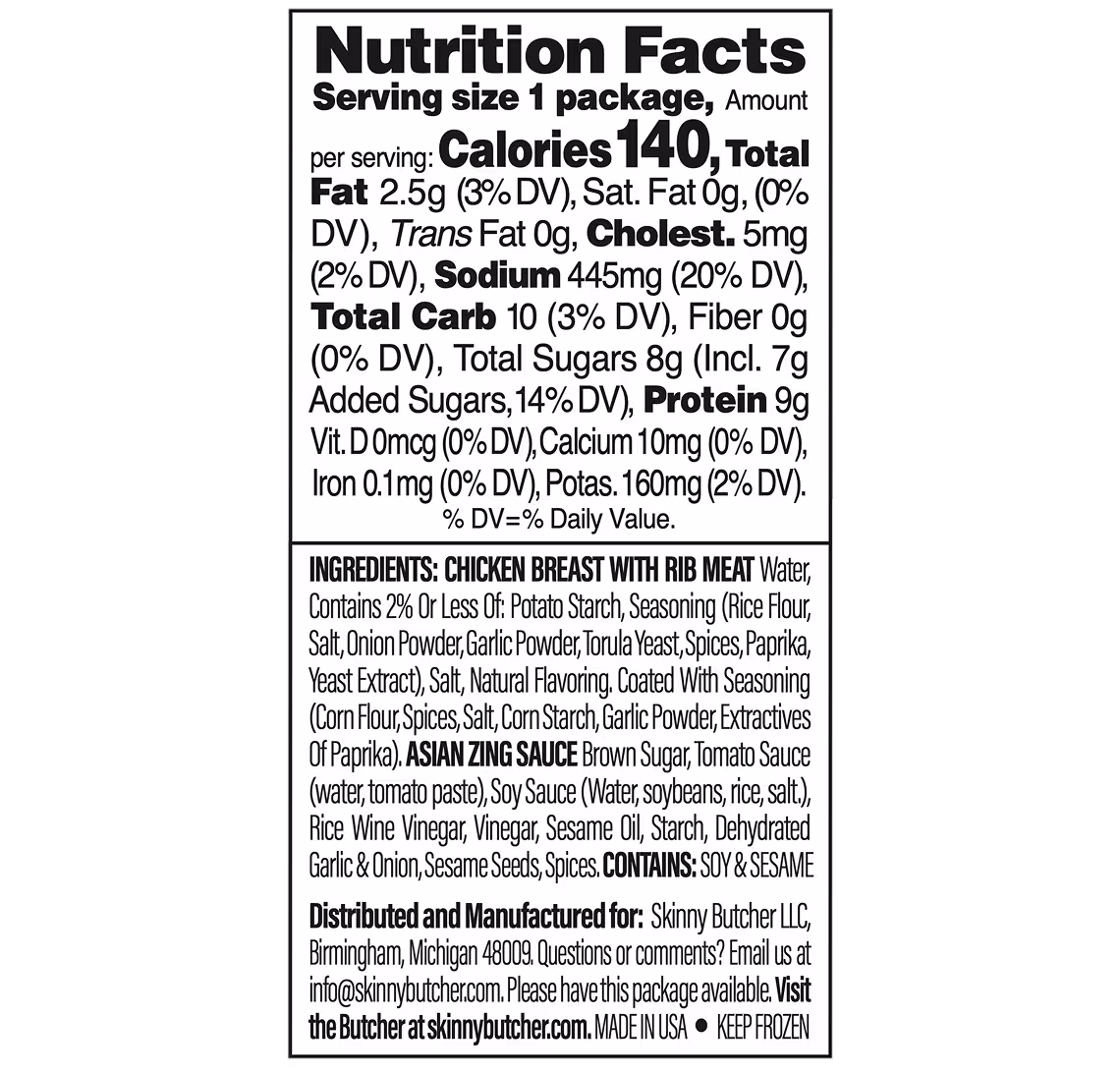 Skinny Butcher Crazy Grilled™ Dippers with Asian Zing Sauce Nutrition Facts