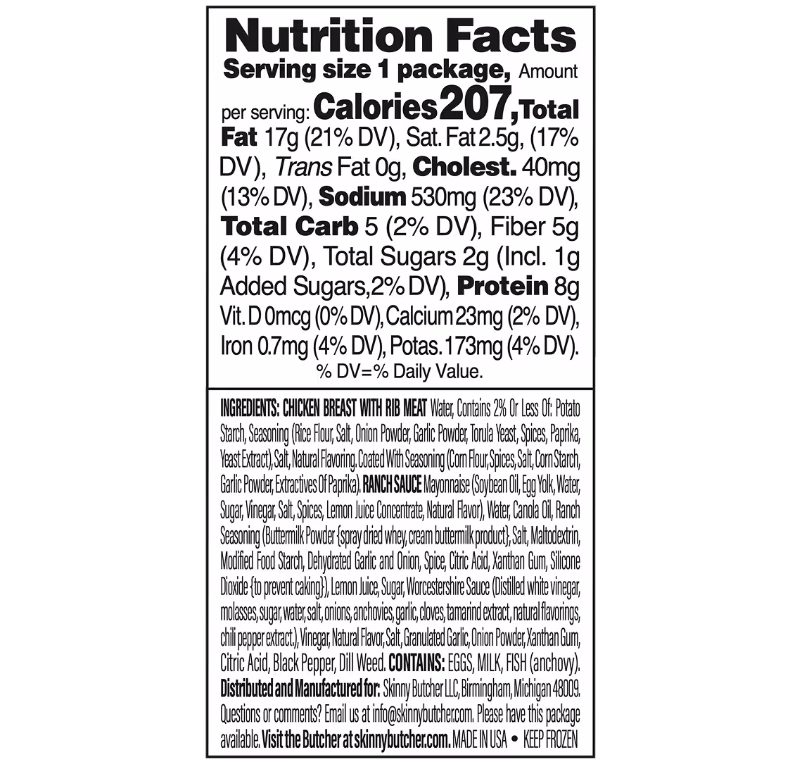 Skinny Butcher Crazy Grilled™ Dippers with Ranch Sauce Nutrition Facts