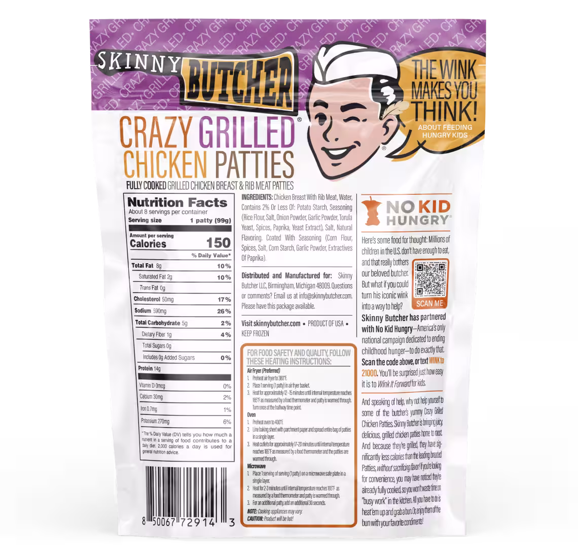 Skinny Butcher Crazy Grilled™ Chicken Patties Back